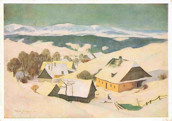 PAUPIE Willi Kuenstlerkarte Dorf im Altvatergebirge
