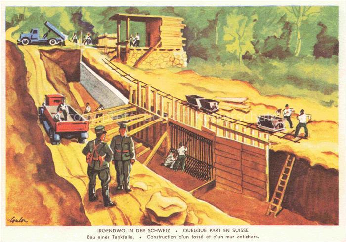 Militaria Schweiz Grenzbesetzung Armee Suisse Bau einer Tankfalle Soldaten