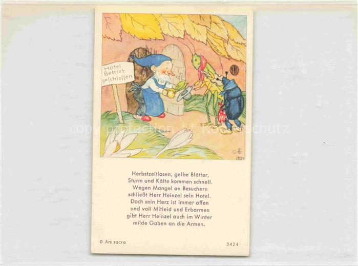 IBM BOHATTA-MORPURGO Ida (1900-1992) Kuenstlerkarte Zwerge Kaefer Heuschrecken A