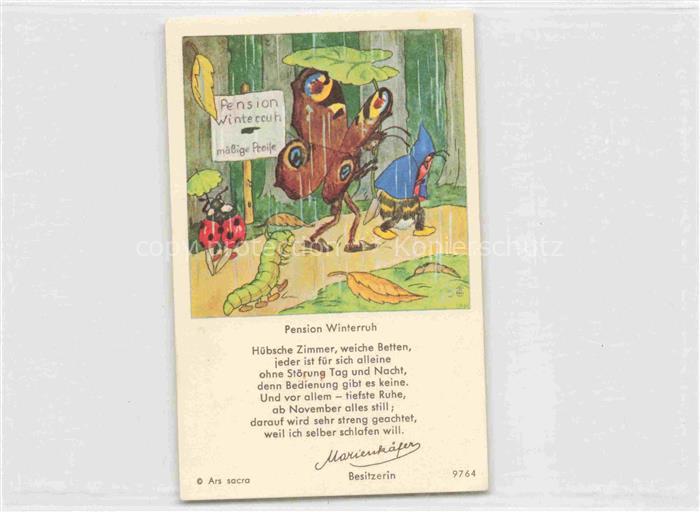 IBM BOHATTA-MORPURGO Ida (1900-1992) Kuenstlerkarte Pension Winterruh Schmetterl