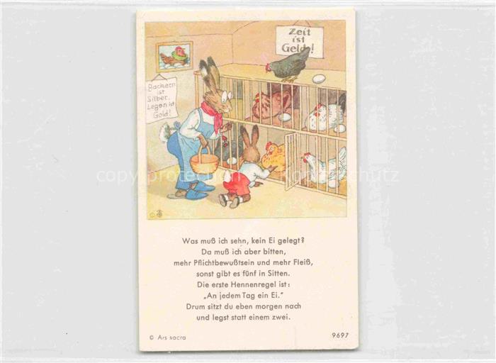 IBM BOHATTA-MORPURGO Ida (1900-1992) Kuenstlerkarte Hasen Huehner Eier Ars Sacra