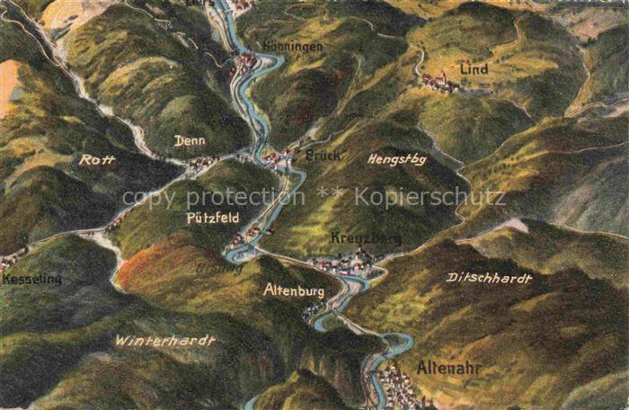 Altenahr Ahrweiler Rheinland-Pfalz Panoramakarte mit Kreuzberg