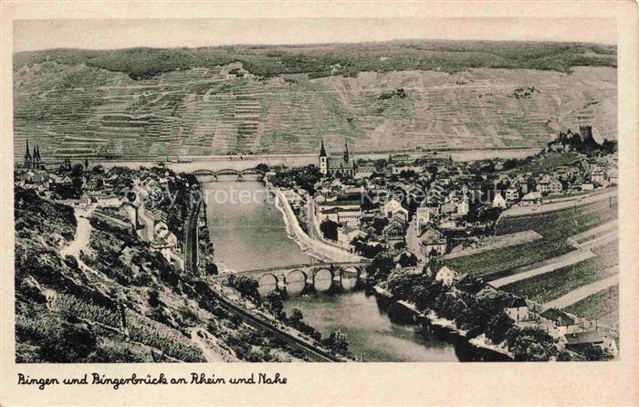 Bingen Rhein Rheinland-Pfalz mit Bingerbrueck an Rhein und Nahe Fliegeraufnahme
