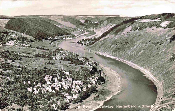 Ernst Mosel Cochem Rheinland-Pfalz Fliegeraufnahme mit Walwiger Herrenberg und S