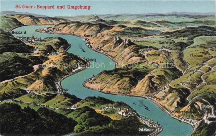 St Goar Rhein Panoramakarte mit Boppard