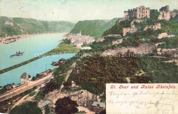 St Goar Rhein mit Ruine Rheinfels