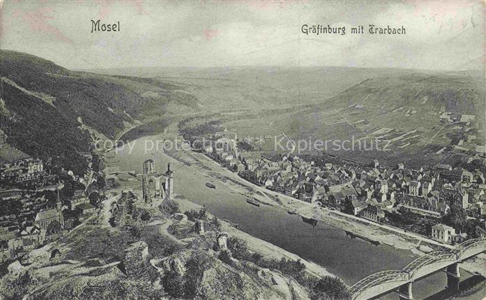 Traben-Trarbach Mosel Moselpanorama mit Ruine Graefinburg