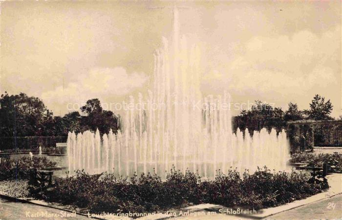 Karl-Marx-Stadt CHEMNITZ Leuchtenringbrunnen in den Anlangen am Schlossteich