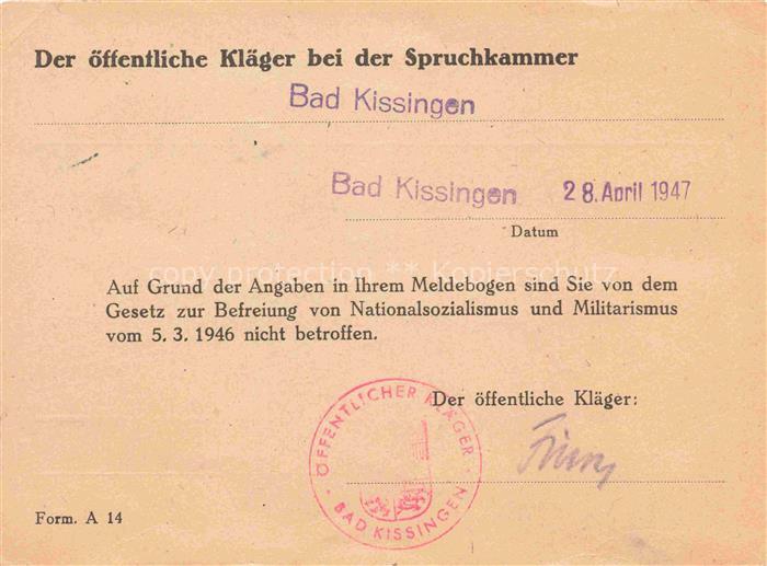 BAD KIssINGEN Bestaetigungskarte