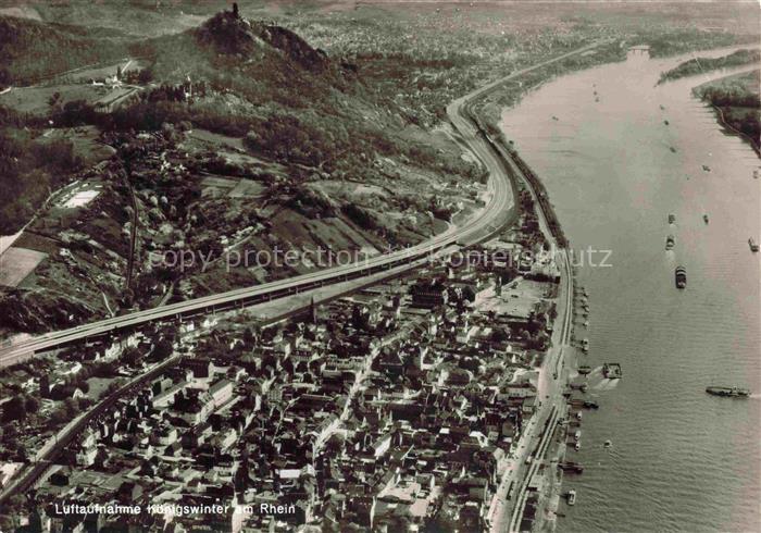 Koenigswinter Rhein Fliegeraufnahme mit der Drachenbruecke und Drachenfels