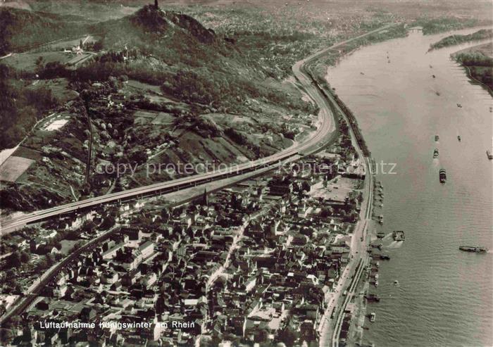 Koenigswinter Rhein Fliegeraufnahme mit der Drachenbruecke und Drachenfels