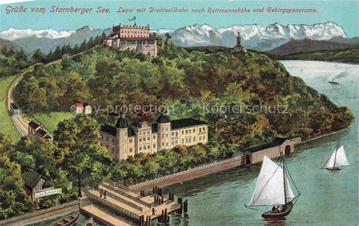 Starnbergersee Starnberg Bayern Leoni mit Drahtseilbahn nach Rottmannshoehe und