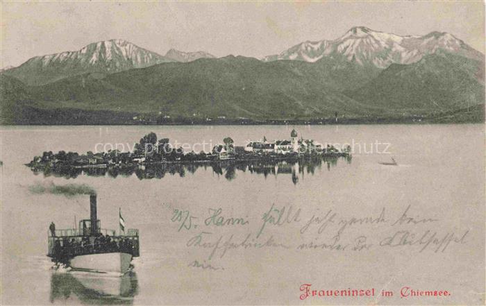 Fraueninsel Chiemsee Panorama mit Faehre