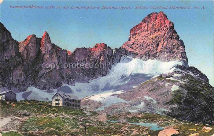 Lamsenjochhuette 2501m Lamsenhuette Tirol AT mit Lamsenspitze und Hochnisselgrat