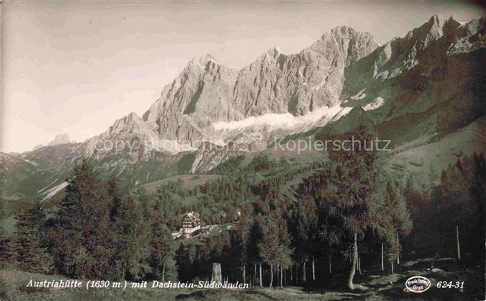 Austriahuette 1638m Dachstein Steiermark AT mit Dachstein Suedwaenden