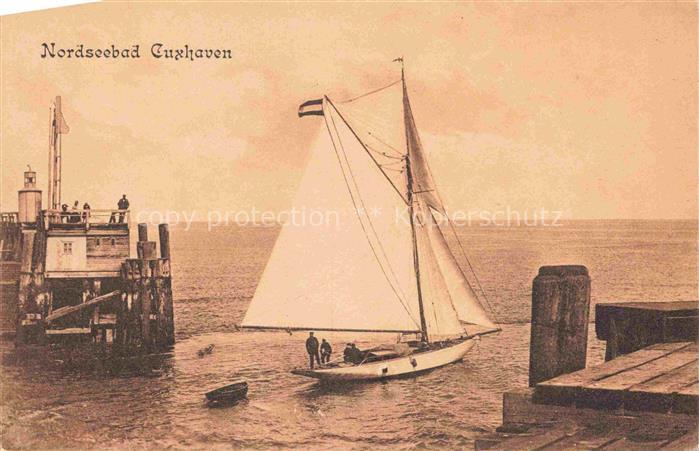 CUXHAVEN Nordseebad Faehre Anleger Segelboot