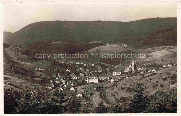 Alpirsbach Freudenstadt BW Schwarzwald Tal Kirche Wohnhaeuser Strasse Wald Huege