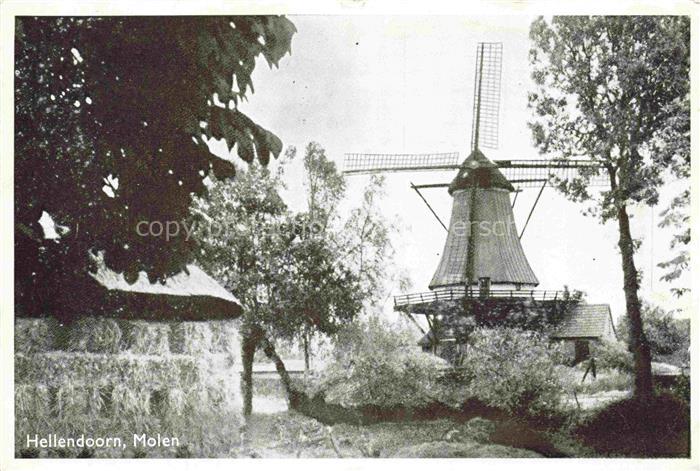 Hellendoorn Overijssel NL Molen Windmuehle Bauernhaus Baeume Wiese Fotokarte