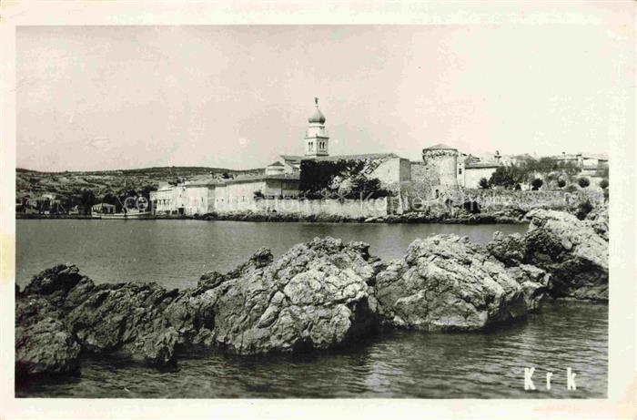 Krk Otok Krk Croatia Kirche Festung Felsen Meer Kueste Altstadt Fotokarte
