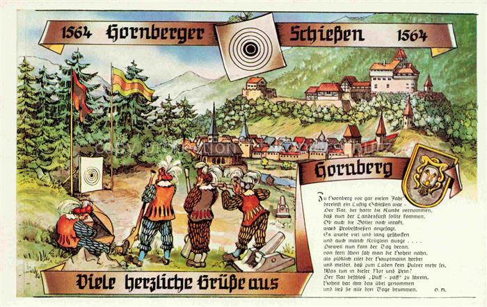 Hornberg  Schwarzwald BW Hornberger-Schiessen Schuetzen Musketiere Burg Wappen F