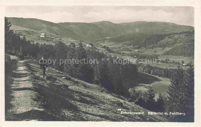 Baerental Feldberg Schwarzwald BW Schwarzwald-Panorama Talblick Waldweg Wanderer