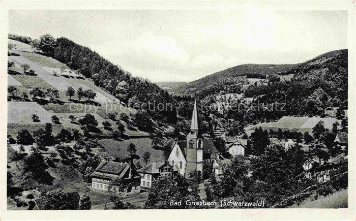 Bad Griesbach Schwarzwald  Kirche Kirchturm Schwarzwald-Tal Wohnhaeuser Huegel T
