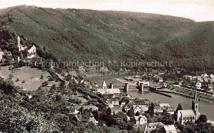 Hirschhorn Neckar Hessen Neckar Neckartal Schleuse Fluss Kirche Kirchturm Burgtu