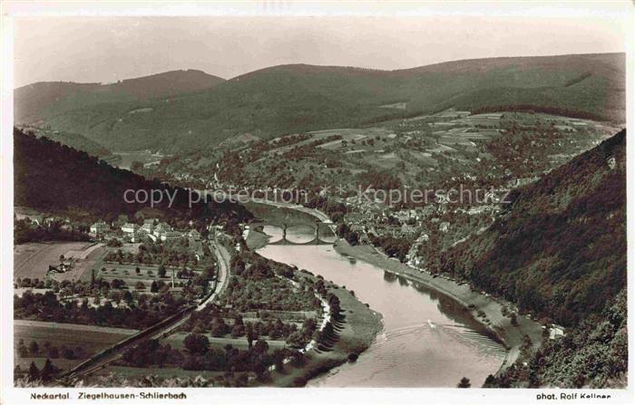 Ziegelhausen Heidelberg BW Neckartal Neckar Fluss Bruecke Tal Huegel Haeuser Fel
