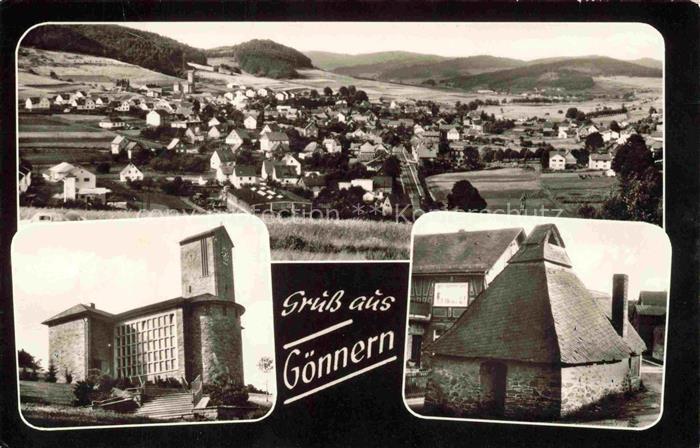 Goennern Angelburg Marburg-Biedenkopf Hessen Mehrbildkarte Panorama Kirche Scheu