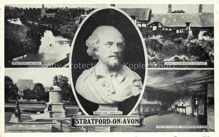 Stratford-on-Avon UK Shakespeare-Bueste Anne-Hathaways-Cottage Gower-Monument Ge