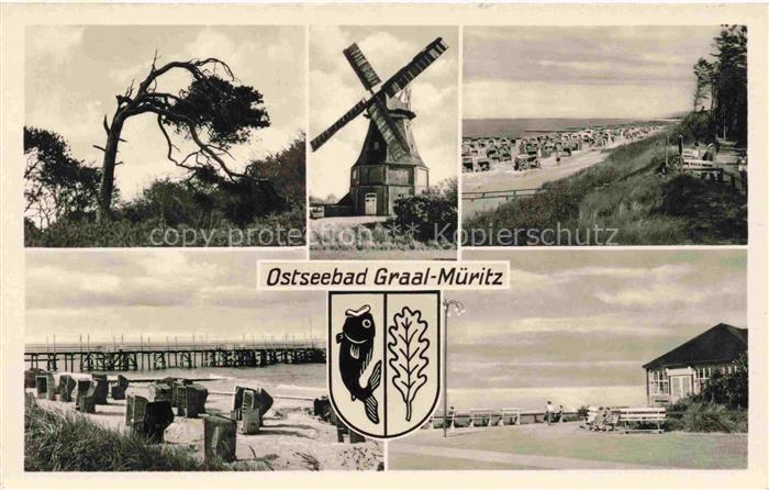 Mueritz Graal-Mueritz Ostseebad Windmuehle Strand Seebruecke Strandkoerbe Kiefer
