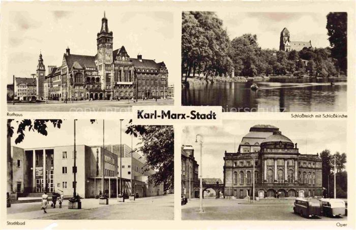 CHEMNITZ Sachsen Rathaus Schlossteich Schlosskirche Stadtbad Oper Mehrbildkarte