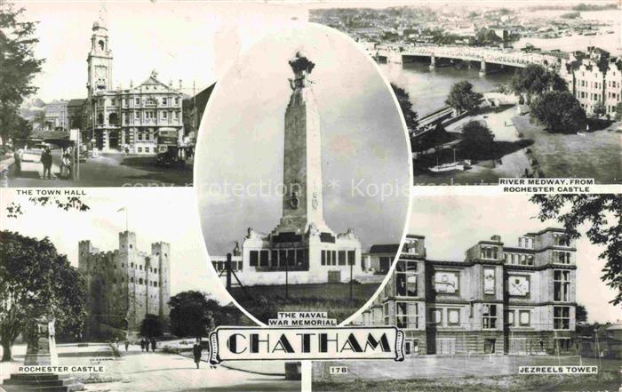 Chatham  Hackney LONDON UK Town-Hall River-Medway Rochester-Castle Naval-War-Mem