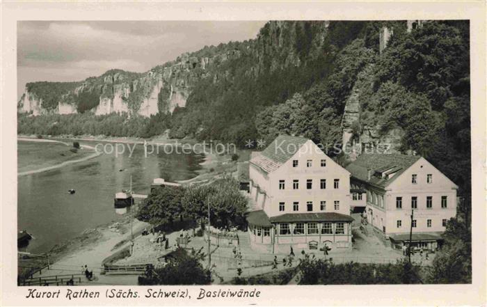 Rathen Saechsische Schweiz Basteiwaende Elbe Felsen Hotel Dampfer Saechsische-Sc