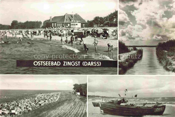 Zingst Ostseebad Strand Strandkoerbe Badegaeste Ostsee Fischerboote Kanal Darss