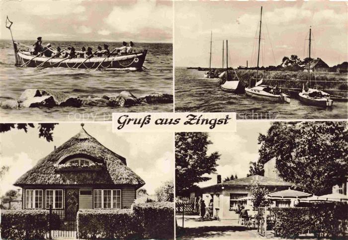 Zingst Ostseebad Gruss-aus Ruderboot Segelboote Ostsee Reetdachhaus Café Haff