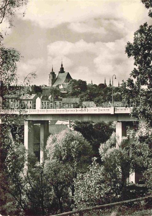 JIHLAVA Iglau CZ Bruecke Most Kirche-sv-Jakuba Kirchturm Altstadt Baeume Haeuser