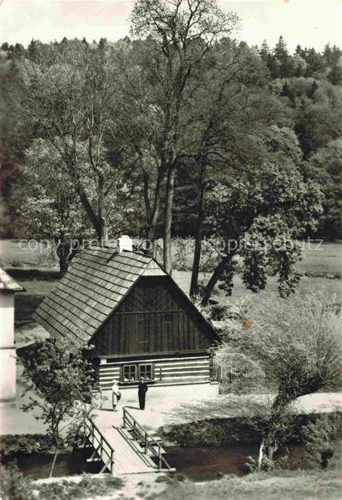 Dubno Babiččino-údolí Staré-bělidlo Blockhaus Holzhaus Steg Bach Baeume Wald Rat