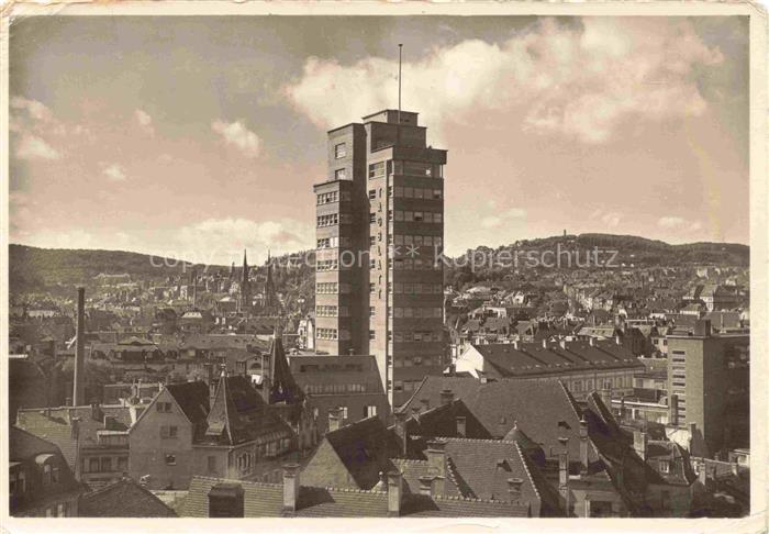 Altenburg Stuttgart Tagblatt-Turm Hochhaus Kirchturm Daecher Wohnhaeuser Huegel