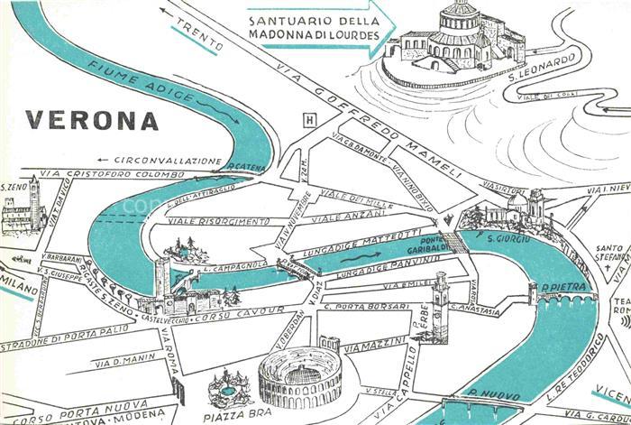 VERONA  Veneto IT Stadtkarte Fiume-Adige Santuario-della-Madonna-di-Lourdes Piaz