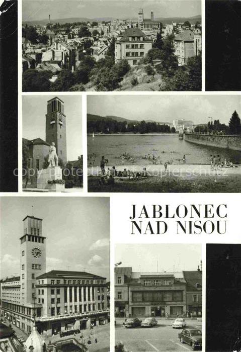 JABLONEC  NAD NISOU Gablonz Neisse CZ Stadtpanorama Rathausturm Denkmal Badestra