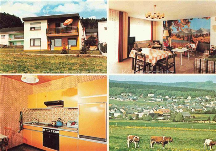 Waldbrunn Wuerzburg Ferienhaus-Beck Hintermeilingen Wohnzimmer Kueche Dorfpanora