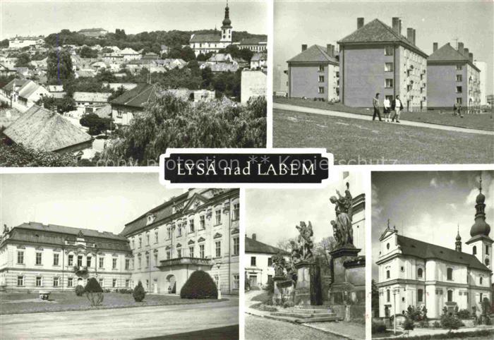 Lysa  nad Labem Lissa Elbe CZ Zámek Děkanský-kostel Sochy-Brauna Sídliště Panora