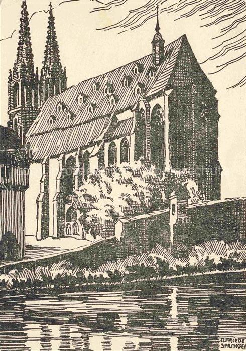 GoeRLITZ  Sachsen Peterskirche Gotik Kirchturm Neisse Spiegelung Zeichnung Turms