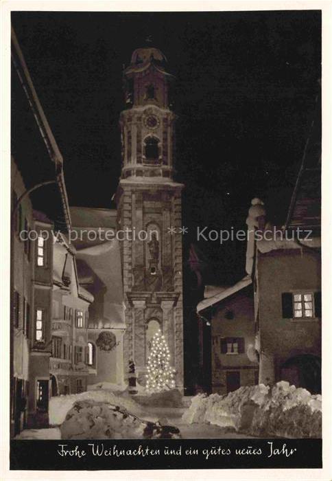MITTENWALD Bayern Weihnachten Kirchturm Barock Weihnachtsbaum Schnee Nachtaufnah