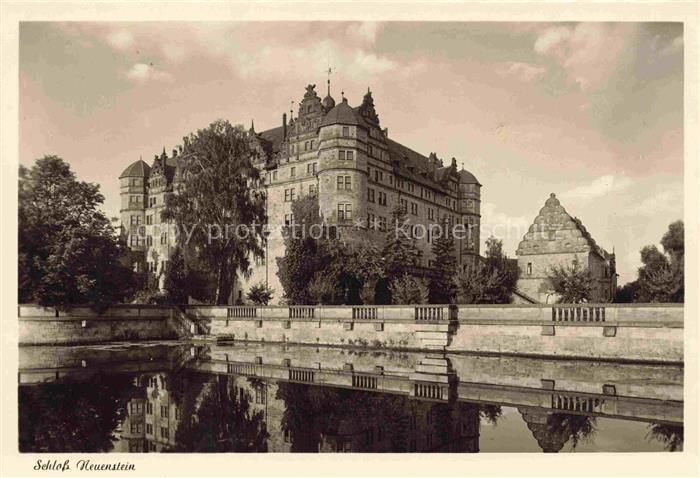 Eschelbach Neuenstein Schloss-Neuenstein Wasserschloss Wassergraben Turm Baeume