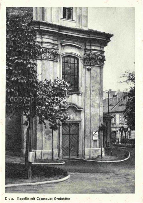 Dux Sudeten Duchcov CZ Kapelle Casanova-Grabstaette Barock Fassade Baum Strasse