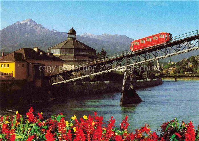 INNSBRUCK Tirol AT Hungerburgbahn-Talstation Nockspitze Inn Bruecke Rotunde Berg