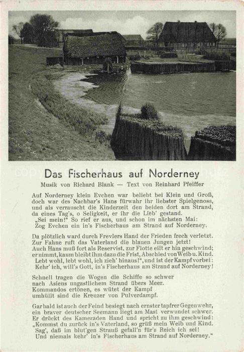 NORDERNEY Nordseebad Niedersachsen Fischerhaus Reetdach Teich Nordsee Liedkarte