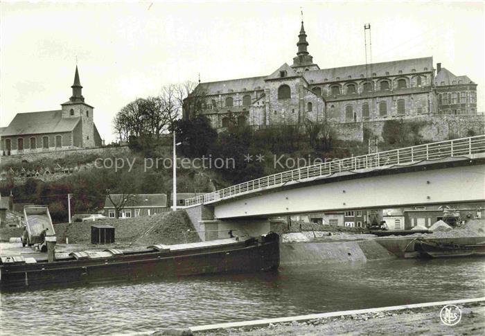 Floreffe Namur Belgie Pont-sur-la-Sambre Sambre Bruecke Frachtschiff Kloster Kir